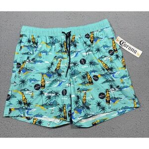 Corona Board Shorts Mens Large Blue Tropical Beer Print Swim Trunks Lined